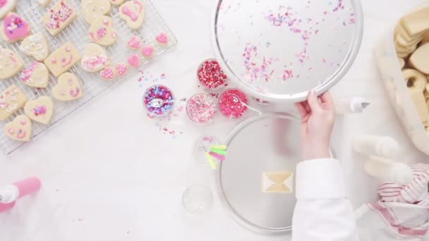 Flat Lay Step Step Little Girl Decorating Decorating Sugar Cookies — Stock Video