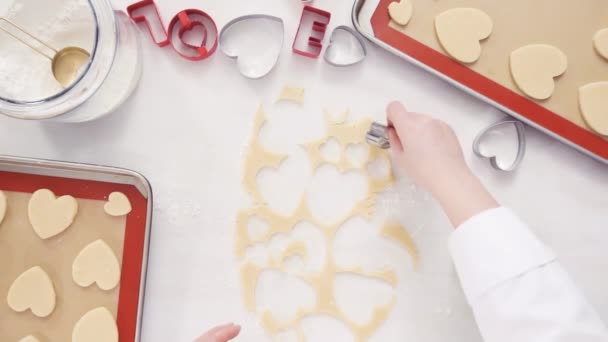 Flat Lay Step Step Cutting Out Shapes Sugar Cookie Dough — Stock Video