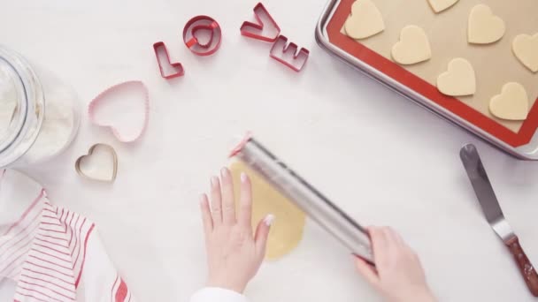 Byt Leží Krok Krokem Postupné Cukr Cookie Těsta Kovový Váleček — Stock video