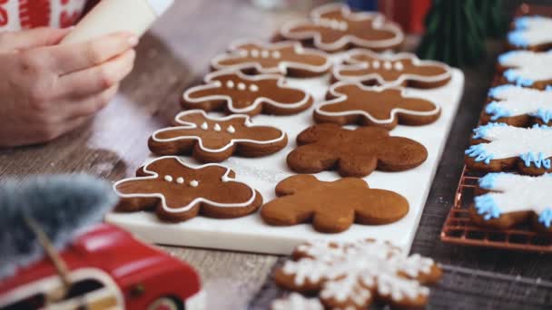 Steg För Steg Dekorera Pepparkakor Med Royal Icing — Stockvideo