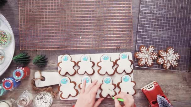 Step Step Flat Lay Decorating Gingerbread Cookies Royal Icing — Stock Video