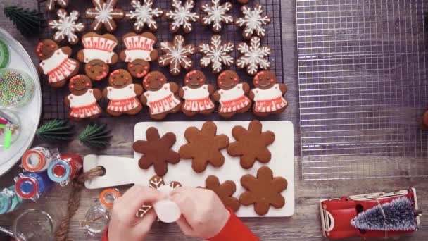 Zeitraffer Schritt Für Schritt Flach Lag Lebkuchen Mit Königlichem Zuckerguss — Stockvideo