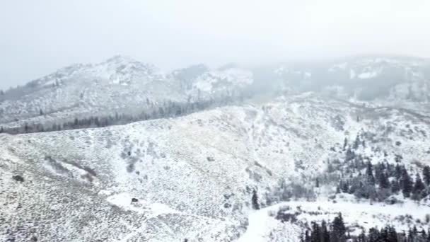 Vista Aérea Comunidade Montanhosa Rural Inverno — Vídeo de Stock