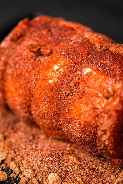 Close View Uncooked Boneless Pork Roast Seasoned Spices Baking Sheet — Stock Photo, Image