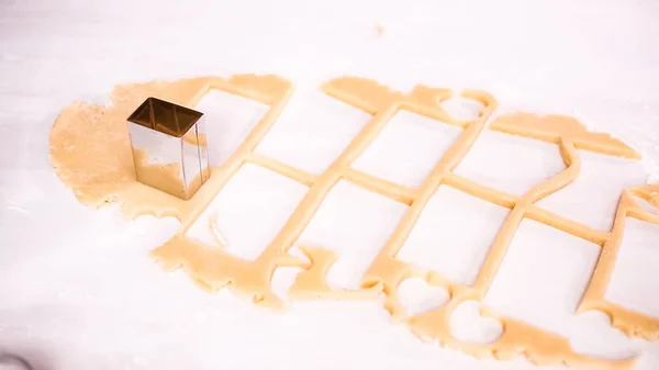 Lépésről Lépésre Kivágása Formák Cukor Cookie Tészta Cookie Vágógépek — Stock Fotó
