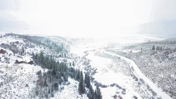 Vista Aérea Das Montanhas Inverno — Fotografia de Stock