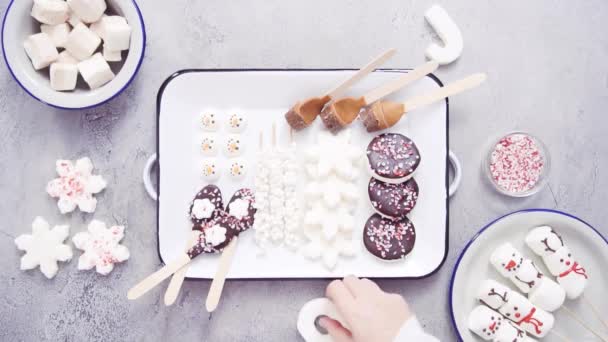 Flat Lay Hot Chocolate Station Variety Toppings — Stock Video