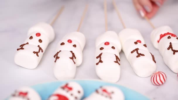 Passo Dopo Passo Fare Marshmallow Pupazzo Neve Renna Bastoncini Toppers — Video Stock