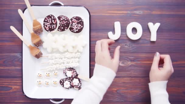 Flat Lay Hot Chocolate Station Variety Toppings — Stock Video