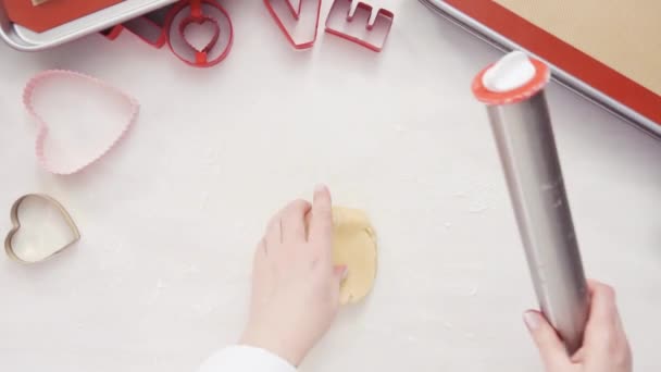 Flat Lay Step Step Rolling Sugar Cookie Dough Metal Rolling — Stock Video