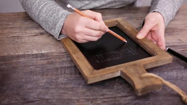 Time Lapse Step Step Writing Chalk Board Sign Hot Chocolate — Stock Video
