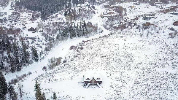 Vista Aérea Comunidad Rural Montaña Invierno —  Fotos de Stock