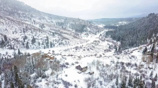 Vue Aérienne Communauté Rurale Montagne Hiver — Photo