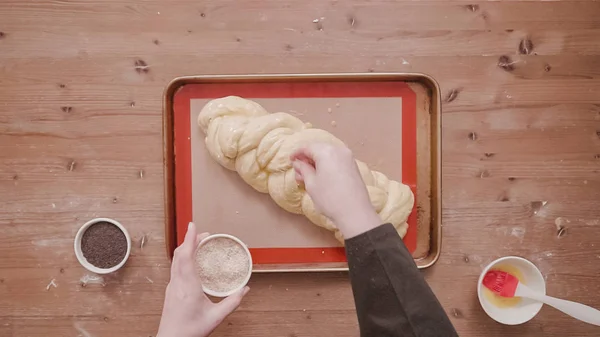 플랫이 단계적으로 Challah 씨앗을 — 스톡 사진