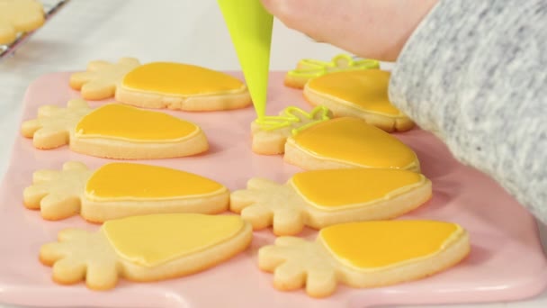 Step Step Flat Lay Decorating Easter Sugar Cookies Royal Icing — Stock Video