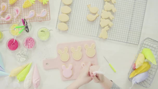Проміжок Часу Крок Кроком Пласка Лежала Декорування Великоднього Цукрового Печива — стокове відео