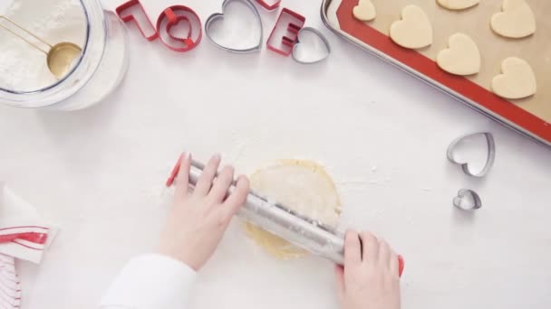 Pose Plate Pas Pas Pâte Biscuits Sucre Roulante Avec Rouleau — Video