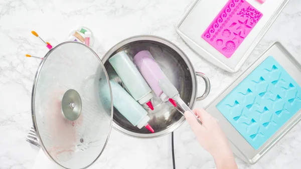 Baking mermaid cupcakes — Stock Photo, Image