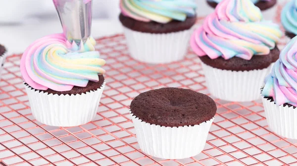 Baking unicorn cupcakes — Stock Photo, Image