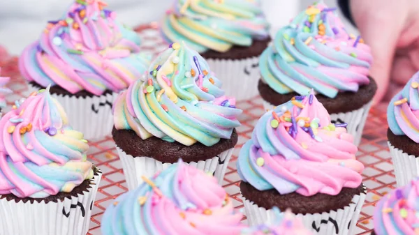 Baking unicorn cupcakes — Stock Photo, Image