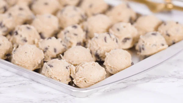 Passo Dopo Passo Scavare Biscotti Fatti Casa Gocce Cioccolato Con — Foto Stock