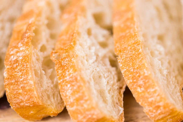 Pan Ciabatta Recién Horneado Rodajas Sobre Mesa Gris — Foto de Stock