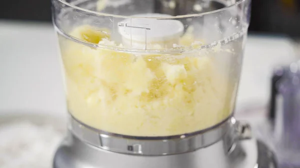 Mixing Ingredients Food Processor Prepare Homemade Coconut Cookies — Stock Photo, Image