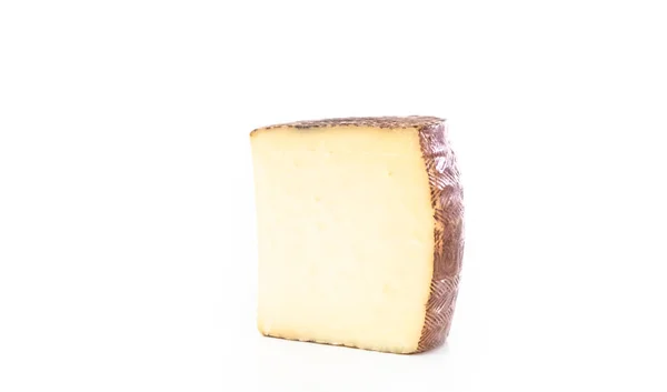 Gran Rebanada Queso Manchego Envejecido Sobre Fondo Blanco — Foto de Stock