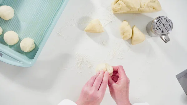 Acostado Hornear Rollos Caseros Cena Con Arrancador Masa Madre — Foto de Stock