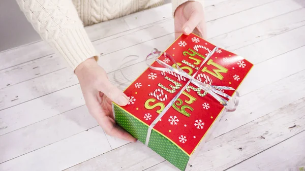 Step Step Packaging Homemade Fudge Cookies Christmas Gift Box — Stock Photo, Image