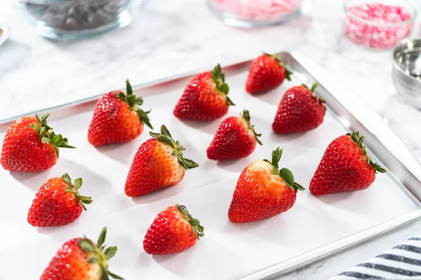 Ingredients Prepare Chocolate Dipped Strawberries — Stock Photo, Image