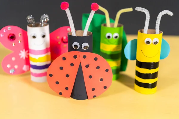 Papercraft Project Colorful Bugs Made Out Empty Toilet Rolls Stock Photo