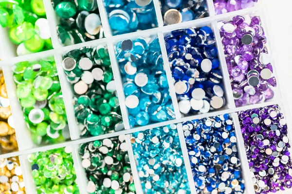 Color Size Variety Rhinestones Craft Box — Stock Photo, Image