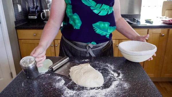 Step by step. Baking sourdough bread in residential kitchen.