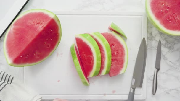 Scheiben Frische Saftige Wassermelone — Stockvideo