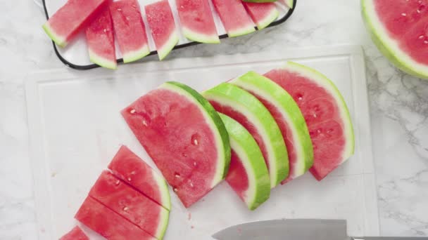 Scheiben Frische Saftige Wassermelone — Stockvideo