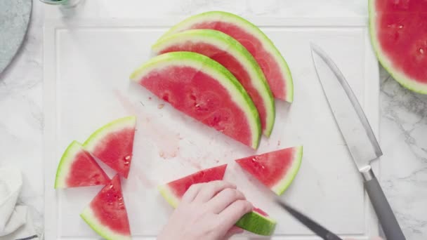 Scheiben Frische Saftige Wassermelone — Stockvideo