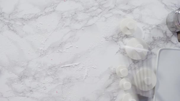 Cutting Out Snowflakes Cookie Cutters Out White Fondant Marble Counter — Stock Video