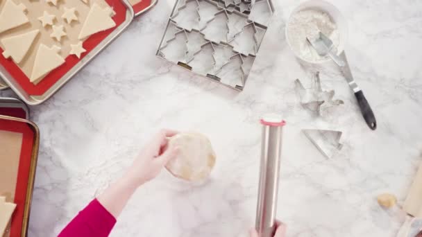 Déploiement Pâte Biscuits Sucre Pour Cuire Les Biscuits Noël — Video