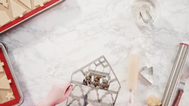 Rolling Out Sugar Cookie Dough Bake Christmas Cookies — Stock Video