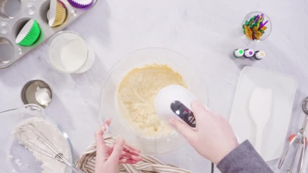 Mescolare Gli Ingredienti Nel Mixer Cucina Piedi Cuocere Una Torta — Video Stock