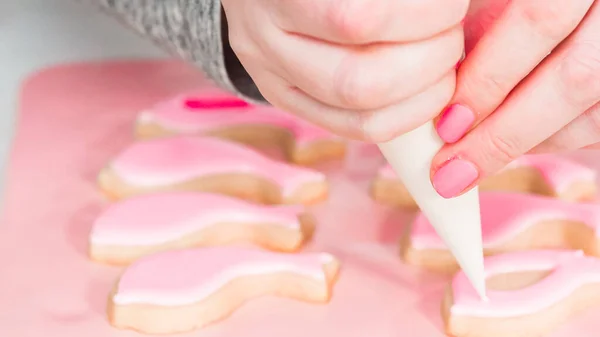 Paso Paso Acostado Decoración Galletas Azúcar Pascua Con Hielo Rotal — Foto de Stock