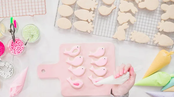 Pas Pas Pose Plate Décorer Les Biscuits Sucre Pâques Avec — Photo