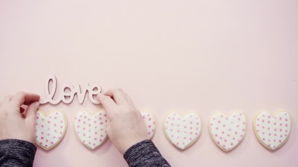Dia Dos Namorados Sinal Amor Fundo Rosa — Vídeo de Stock