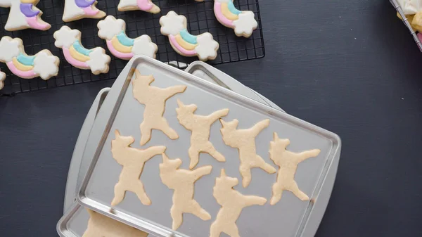 Pas Pas Pose Plate Décorer Les Biscuits Sucre Licorne Avec — Photo