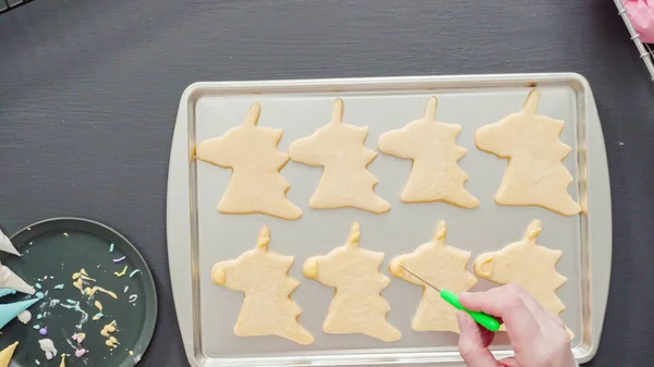 Deitado Decorar Biscoitos Açúcar Unicórnio Com Cobertura Real Multi Color — Fotografia de Stock