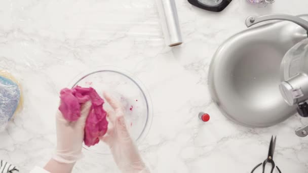 Krok Kroku Leżeć Płasko Mieszanie Barwników Żywności Ciasta Ciasteczka Pieczenia — Wideo stockowe