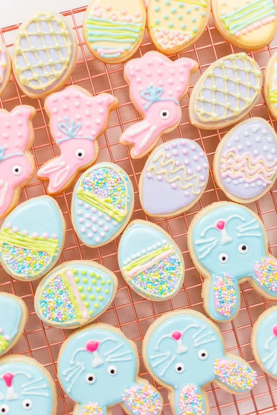 Easter Sugar Cookies Decorated Royal Icing Different Colors — Stock Photo, Image