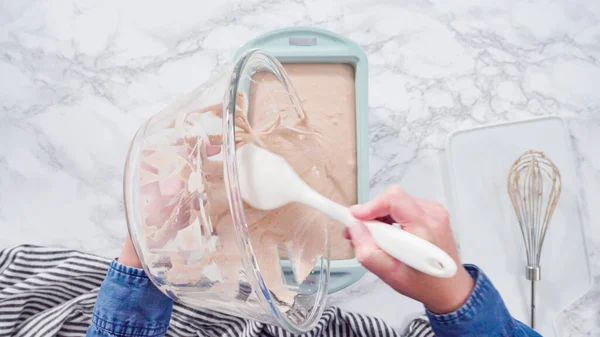 Flat Lay Step Step Pouring Homemade Chocolate Ice Cream Baking — Stock Photo, Image