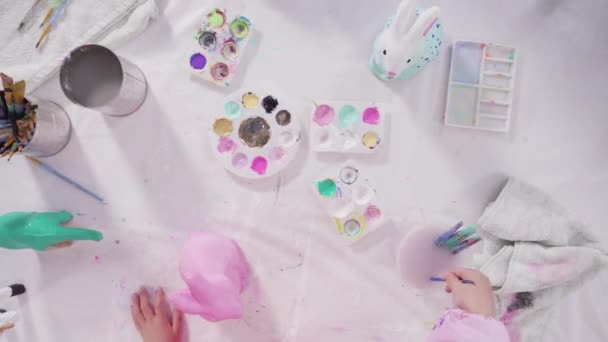 Little Girl Painting Craft Items Acrilic Paint — Stock Video